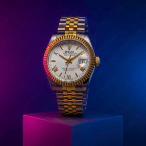 (524) (DS) ROLEX OYESTER PERPETUAL DATE JUST WATCH (WHITE+GOLD)DIAL & (SILVER+GOLD) BELT