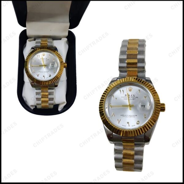 (524) (DS) ROLEX OYESTER PERPETUAL DATE JUST WATCH (WHITE+GOLD)DIAL & (SILVER+GOLD) BELT - Image 2